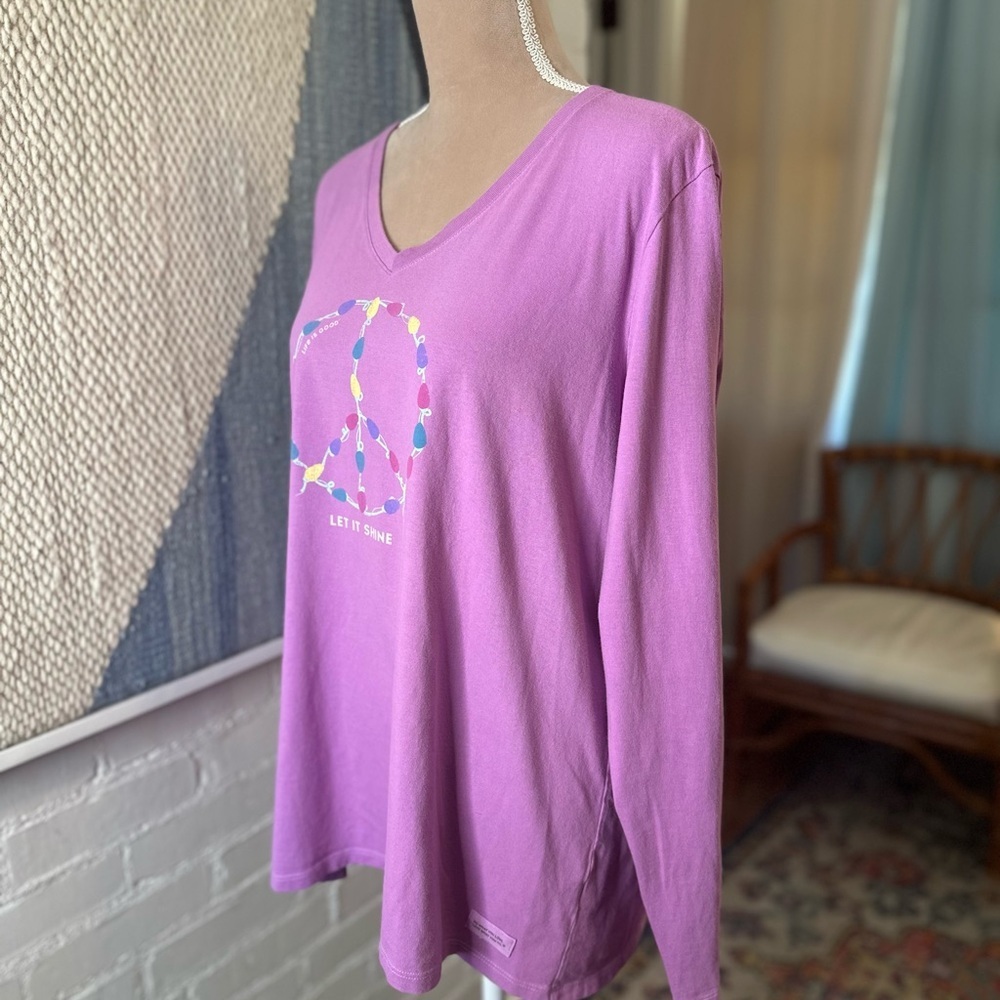 Life is Good Purple Peace Christmas Lights T-Shirt - Picture 6 of 11